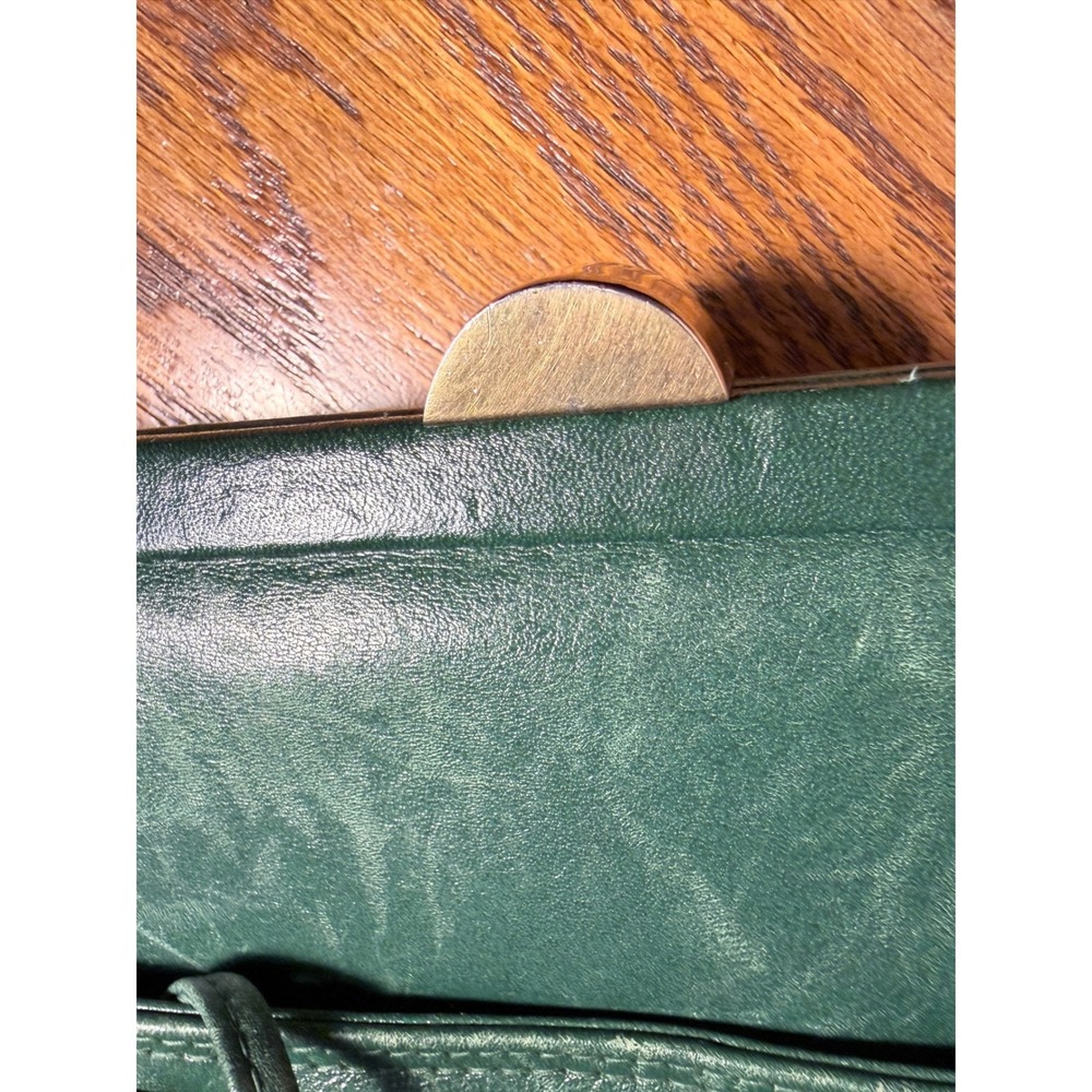 Ganson Vintage Green Leather Crossbody Frame Bag Gold Hardware Kiss Lock Retro - Picture 11 of 15